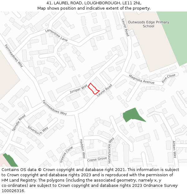 41, LAUREL ROAD, LOUGHBOROUGH, LE11 2NL: Location map and indicative extent of plot