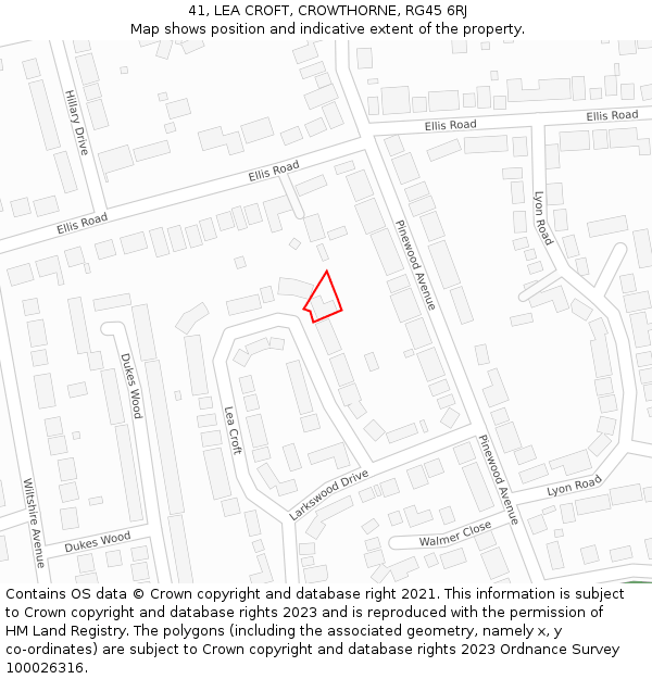 41, LEA CROFT, CROWTHORNE, RG45 6RJ: Location map and indicative extent of plot