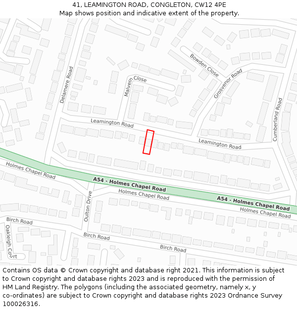 41, LEAMINGTON ROAD, CONGLETON, CW12 4PE: Location map and indicative extent of plot