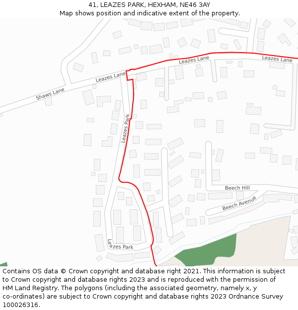 41, LEAZES PARK, HEXHAM, NE46 3AY: Location map and indicative extent of plot