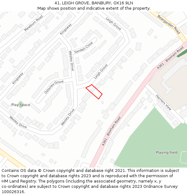 41, LEIGH GROVE, BANBURY, OX16 9LN: Location map and indicative extent of plot