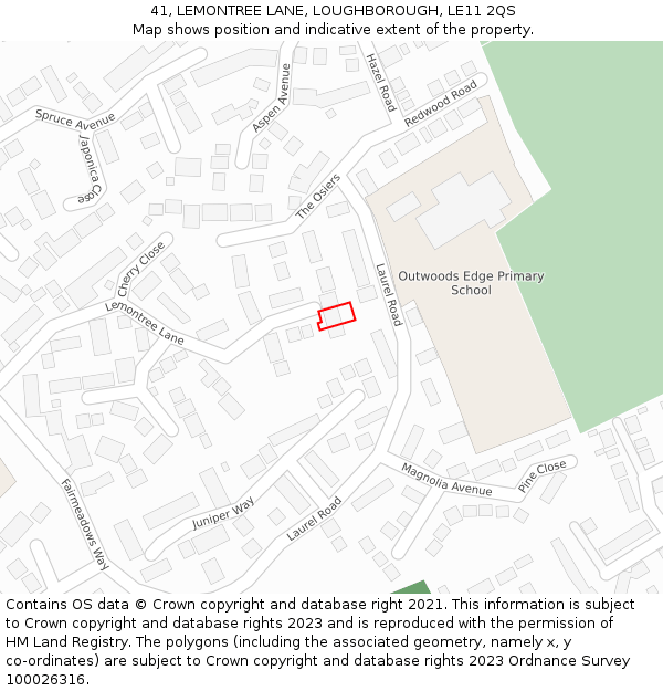 41, LEMONTREE LANE, LOUGHBOROUGH, LE11 2QS: Location map and indicative extent of plot