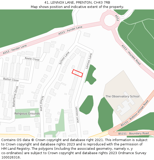 41, LENNOX LANE, PRENTON, CH43 7RB: Location map and indicative extent of plot