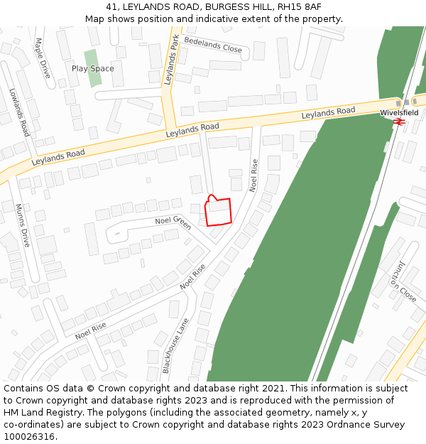 41, LEYLANDS ROAD, BURGESS HILL, RH15 8AF: Location map and indicative extent of plot