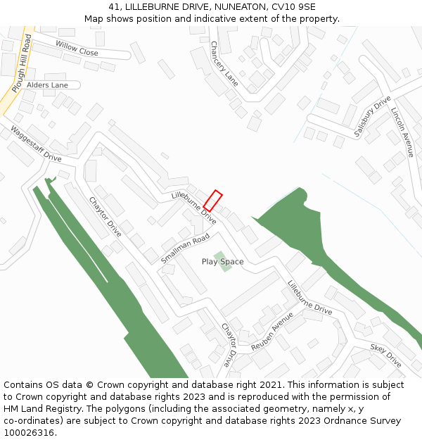 41, LILLEBURNE DRIVE, NUNEATON, CV10 9SE: Location map and indicative extent of plot