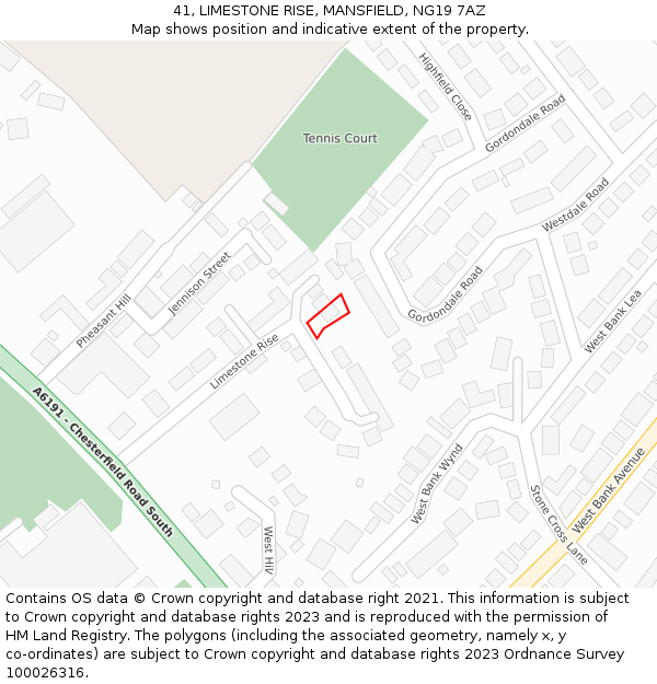 41, LIMESTONE RISE, MANSFIELD, NG19 7AZ: Location map and indicative extent of plot