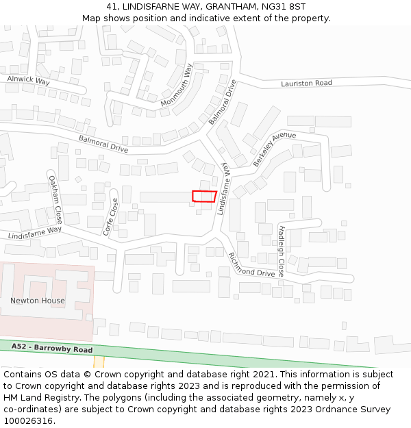 41, LINDISFARNE WAY, GRANTHAM, NG31 8ST: Location map and indicative extent of plot