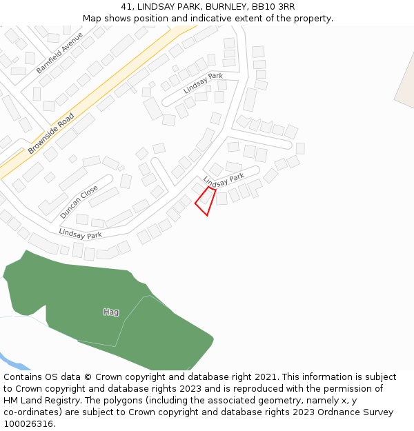 41, LINDSAY PARK, BURNLEY, BB10 3RR: Location map and indicative extent of plot