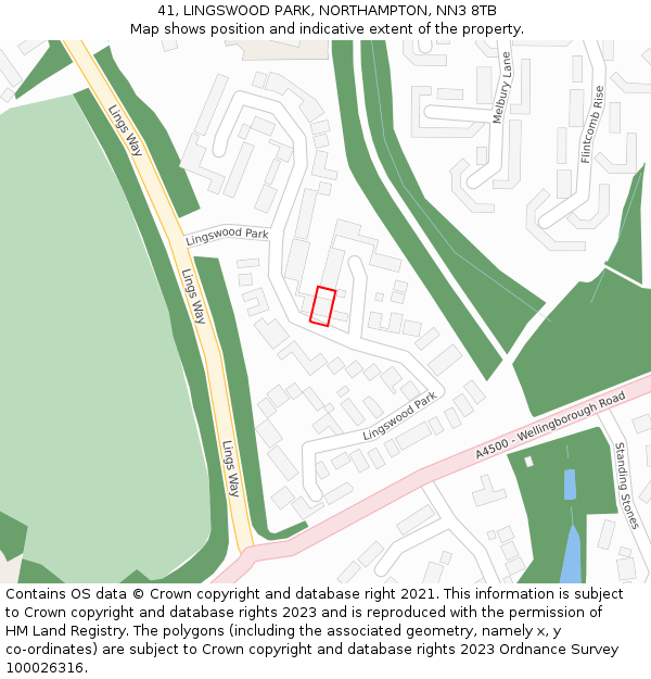 41, LINGSWOOD PARK, NORTHAMPTON, NN3 8TB: Location map and indicative extent of plot