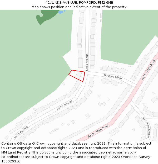 41, LINKS AVENUE, ROMFORD, RM2 6NB: Location map and indicative extent of plot
