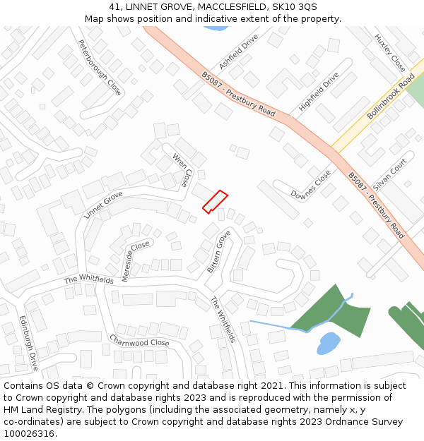 41, LINNET GROVE, MACCLESFIELD, SK10 3QS: Location map and indicative extent of plot