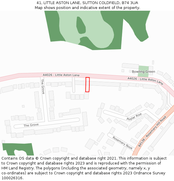41, LITTLE ASTON LANE, SUTTON COLDFIELD, B74 3UA: Location map and indicative extent of plot