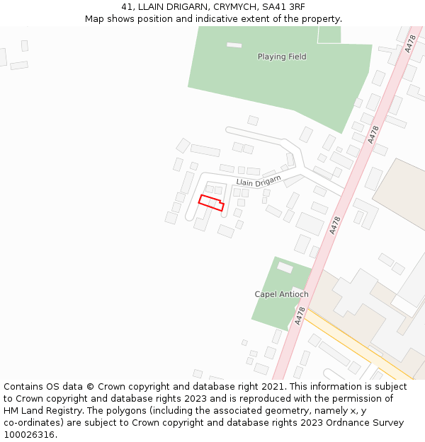 41, LLAIN DRIGARN, CRYMYCH, SA41 3RF: Location map and indicative extent of plot