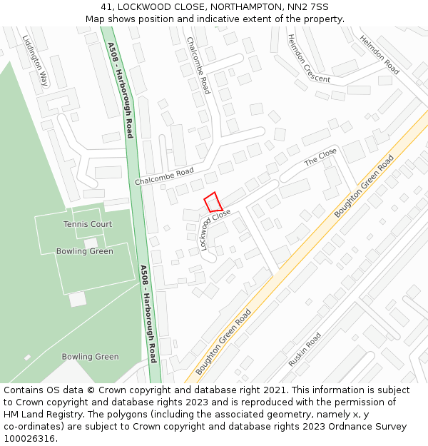 41, LOCKWOOD CLOSE, NORTHAMPTON, NN2 7SS: Location map and indicative extent of plot
