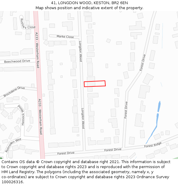 41, LONGDON WOOD, KESTON, BR2 6EN: Location map and indicative extent of plot