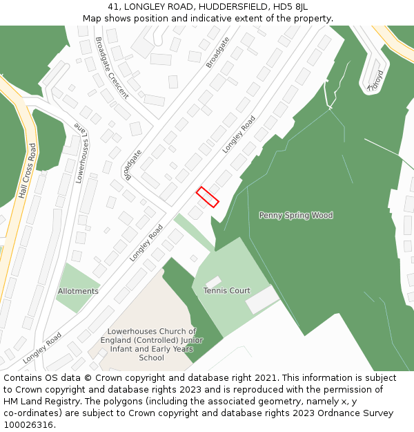 41, LONGLEY ROAD, HUDDERSFIELD, HD5 8JL: Location map and indicative extent of plot