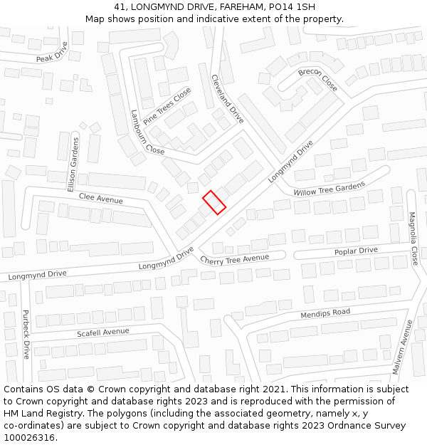 41, LONGMYND DRIVE, FAREHAM, PO14 1SH: Location map and indicative extent of plot