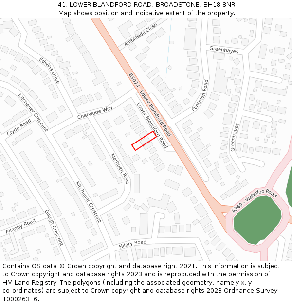 41, LOWER BLANDFORD ROAD, BROADSTONE, BH18 8NR: Location map and indicative extent of plot