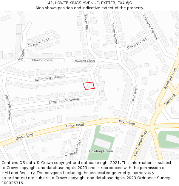 41, LOWER KINGS AVENUE, EXETER, EX4 6JS: Location map and indicative extent of plot