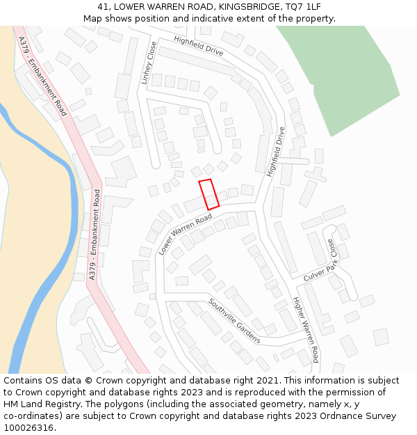 41, LOWER WARREN ROAD, KINGSBRIDGE, TQ7 1LF: Location map and indicative extent of plot