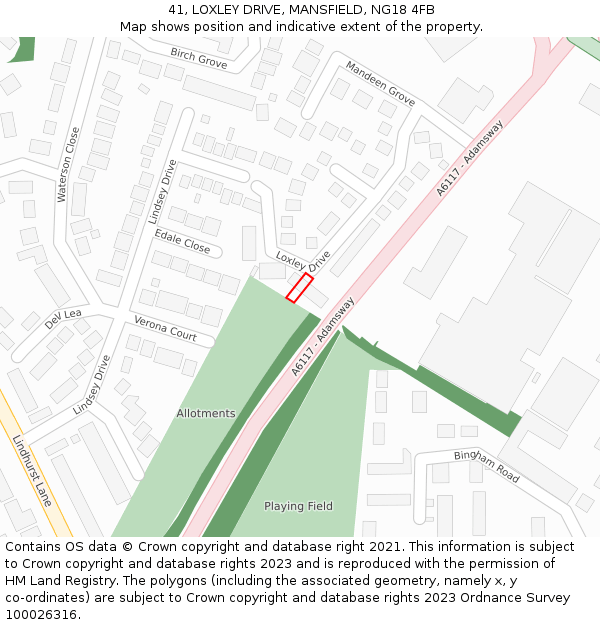 41, LOXLEY DRIVE, MANSFIELD, NG18 4FB: Location map and indicative extent of plot