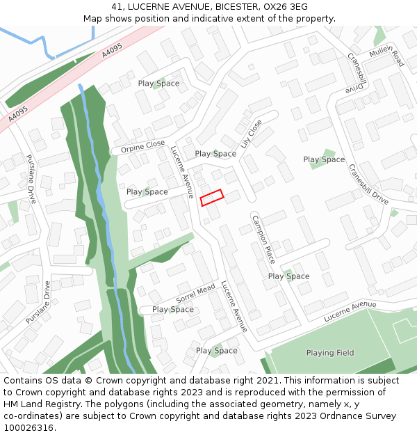 41, LUCERNE AVENUE, BICESTER, OX26 3EG: Location map and indicative extent of plot