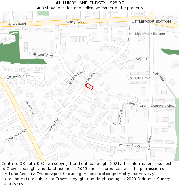 41, LUMBY LANE, PUDSEY, LS28 9JF: Location map and indicative extent of plot