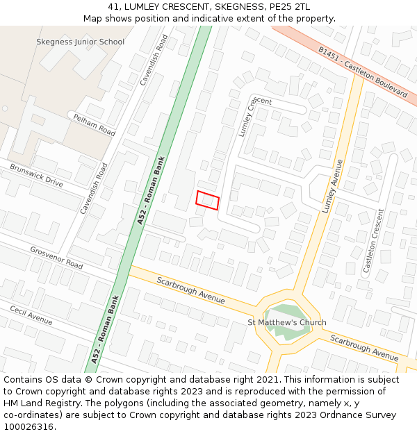 41, LUMLEY CRESCENT, SKEGNESS, PE25 2TL: Location map and indicative extent of plot