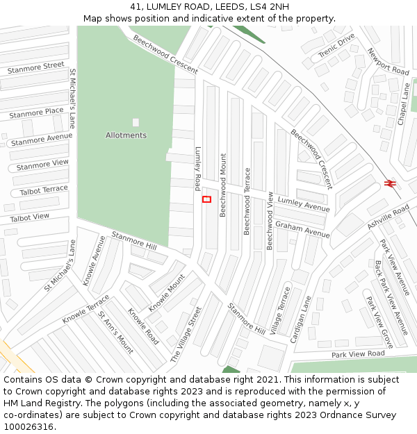 41, LUMLEY ROAD, LEEDS, LS4 2NH: Location map and indicative extent of plot