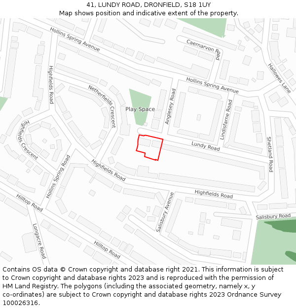 41, LUNDY ROAD, DRONFIELD, S18 1UY: Location map and indicative extent of plot