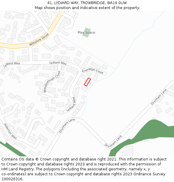 41, LYDIARD WAY, TROWBRIDGE, BA14 0UW: Location map and indicative extent of plot