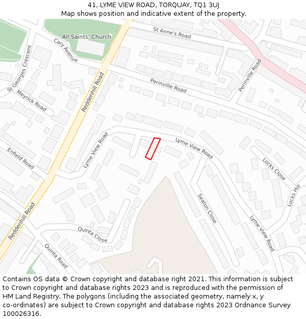 41, LYME VIEW ROAD, TORQUAY, TQ1 3UJ: Location map and indicative extent of plot