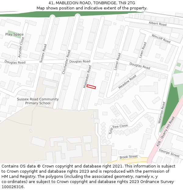 41, MABLEDON ROAD, TONBRIDGE, TN9 2TG: Location map and indicative extent of plot
