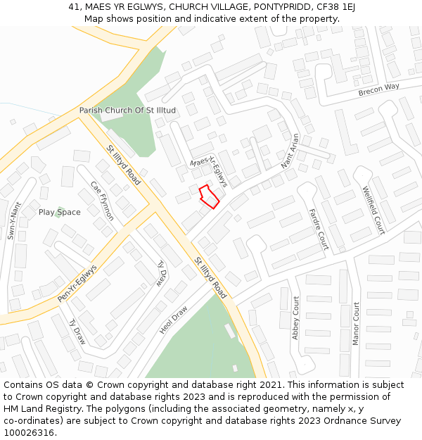 41, MAES YR EGLWYS, CHURCH VILLAGE, PONTYPRIDD, CF38 1EJ: Location map and indicative extent of plot