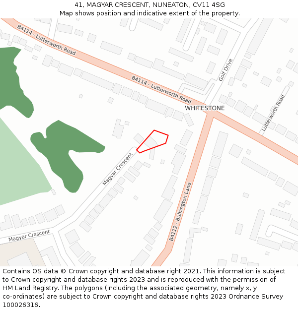 41, MAGYAR CRESCENT, NUNEATON, CV11 4SG: Location map and indicative extent of plot