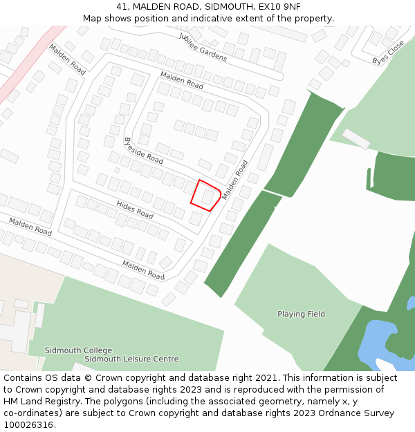 41, MALDEN ROAD, SIDMOUTH, EX10 9NF: Location map and indicative extent of plot