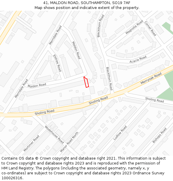 41, MALDON ROAD, SOUTHAMPTON, SO19 7AF: Location map and indicative extent of plot