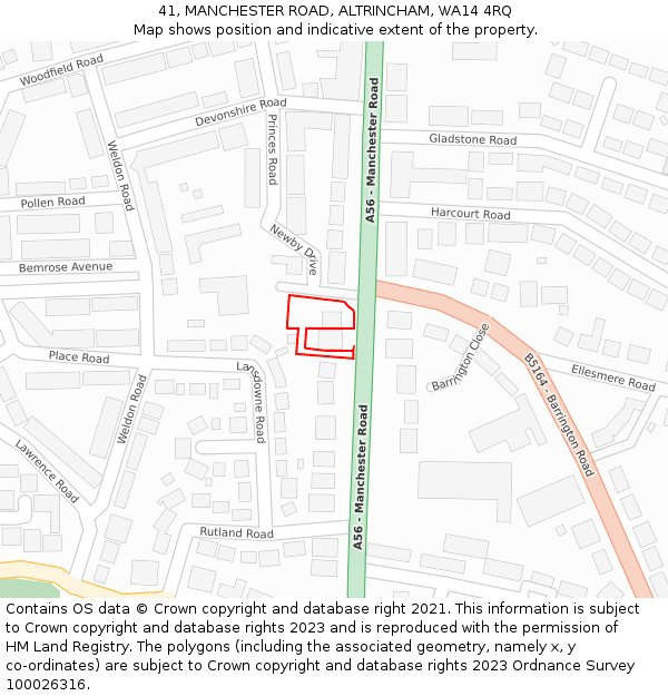41, MANCHESTER ROAD, ALTRINCHAM, WA14 4RQ: Location map and indicative extent of plot
