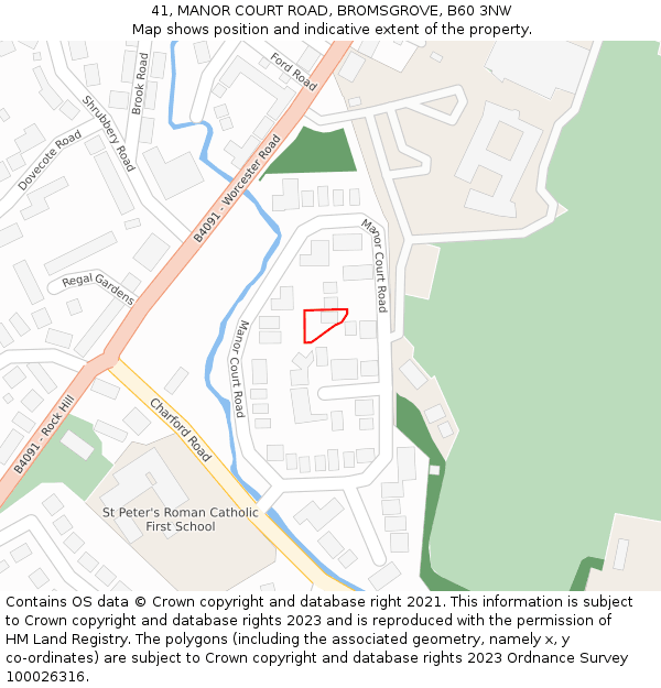 41, MANOR COURT ROAD, BROMSGROVE, B60 3NW: Location map and indicative extent of plot