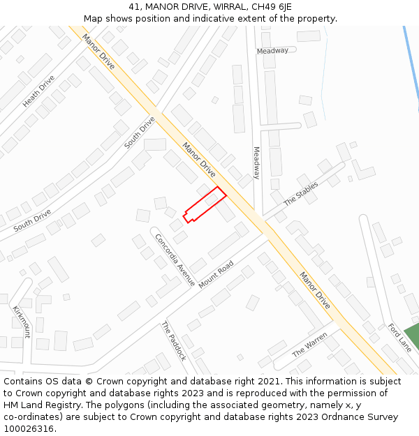 41, MANOR DRIVE, WIRRAL, CH49 6JE: Location map and indicative extent of plot