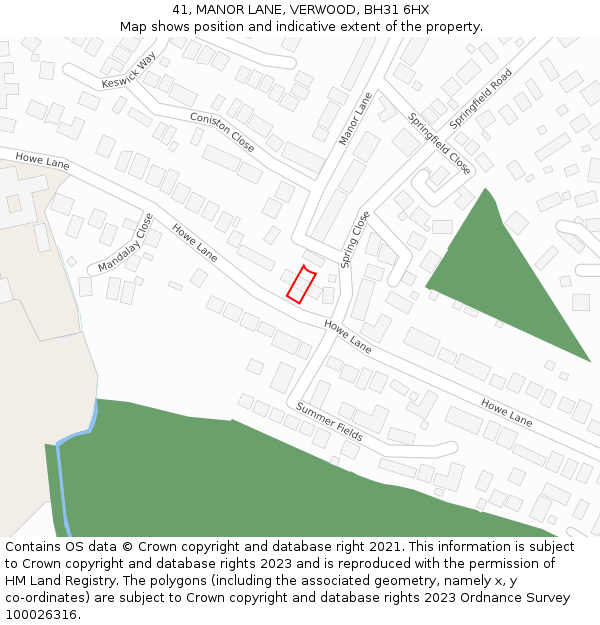 41, MANOR LANE, VERWOOD, BH31 6HX: Location map and indicative extent of plot