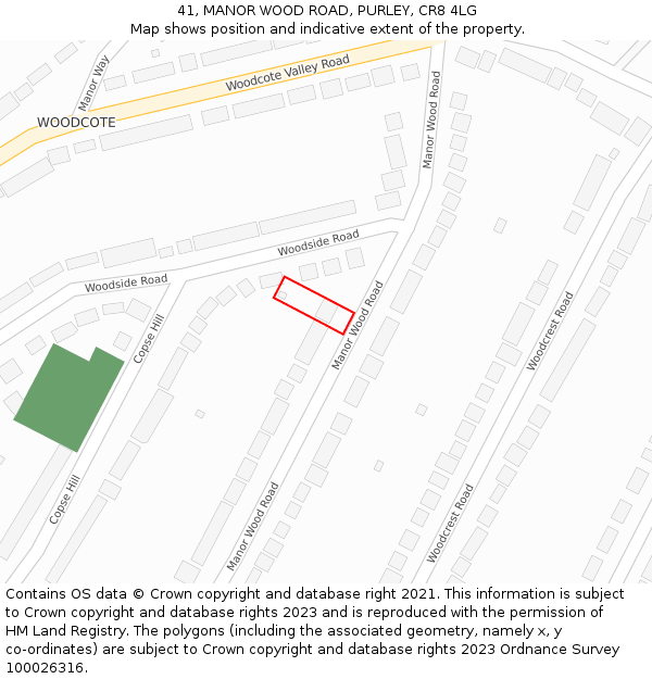 41, MANOR WOOD ROAD, PURLEY, CR8 4LG: Location map and indicative extent of plot