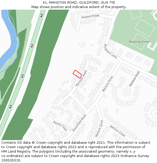 41, MANSTON ROAD, GUILDFORD, GU4 7YE: Location map and indicative extent of plot