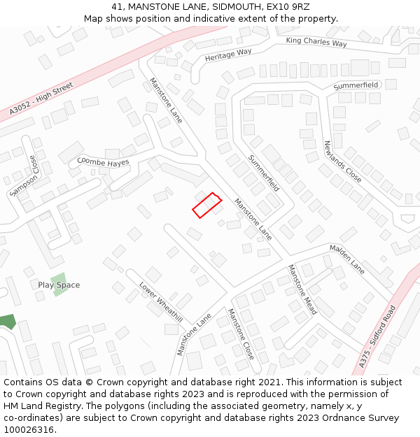 41, MANSTONE LANE, SIDMOUTH, EX10 9RZ: Location map and indicative extent of plot