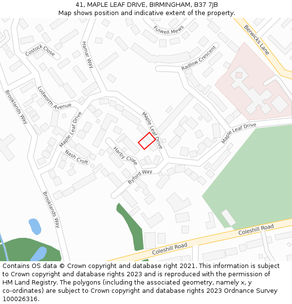 41, MAPLE LEAF DRIVE, BIRMINGHAM, B37 7JB: Location map and indicative extent of plot