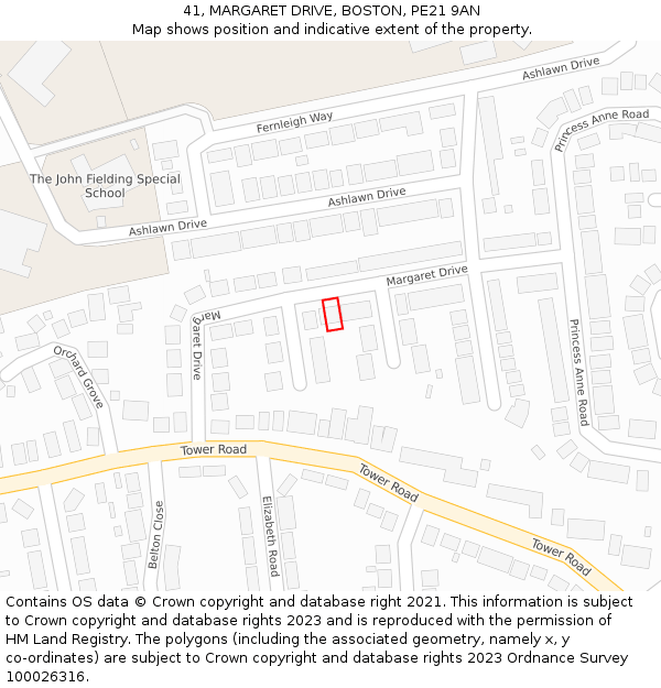 41, MARGARET DRIVE, BOSTON, PE21 9AN: Location map and indicative extent of plot