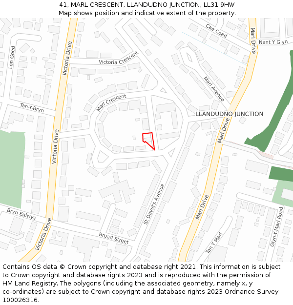 41, MARL CRESCENT, LLANDUDNO JUNCTION, LL31 9HW: Location map and indicative extent of plot