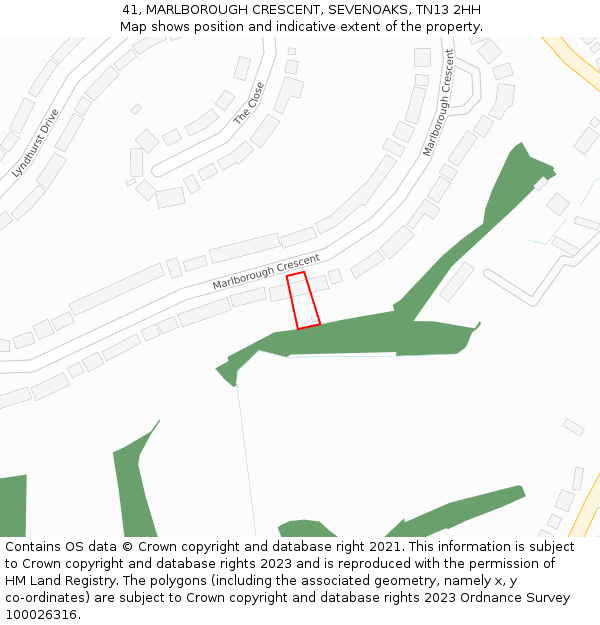 41, MARLBOROUGH CRESCENT, SEVENOAKS, TN13 2HH: Location map and indicative extent of plot
