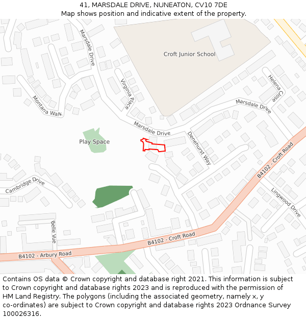 41, MARSDALE DRIVE, NUNEATON, CV10 7DE: Location map and indicative extent of plot