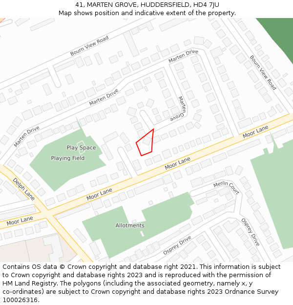 41, MARTEN GROVE, HUDDERSFIELD, HD4 7JU: Location map and indicative extent of plot